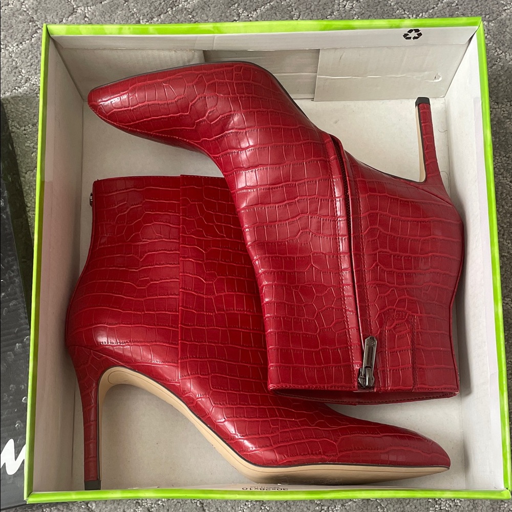 Sam Edelman Red Croc-Embossed Heeled Boots